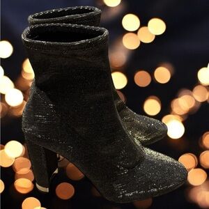 Michael Kors Glitter Boot. Mandy Gold Black Glitter Sock Bootie.